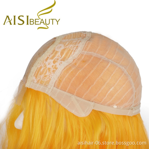 Aisi Beauty Natural Cheap Price U Part Light Golden Good Quality Loose Wave Bob Cut Frontal Curly Short Wavy Lace Front Wig